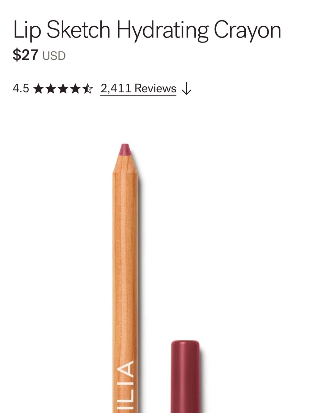 NWT ILIA Lip Sketch Hydrating Crayon — Rose Pink
